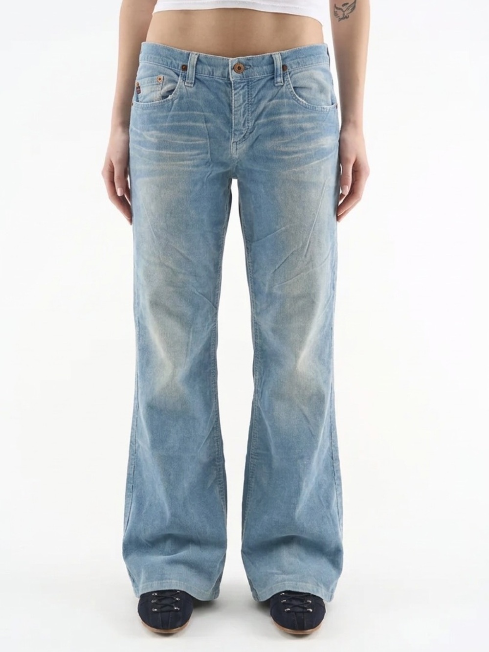 AG Adriano Goldschmied The Angel Distressed Corduroy Pants Light Blue Bootcut 31 - Picture 1 of 12